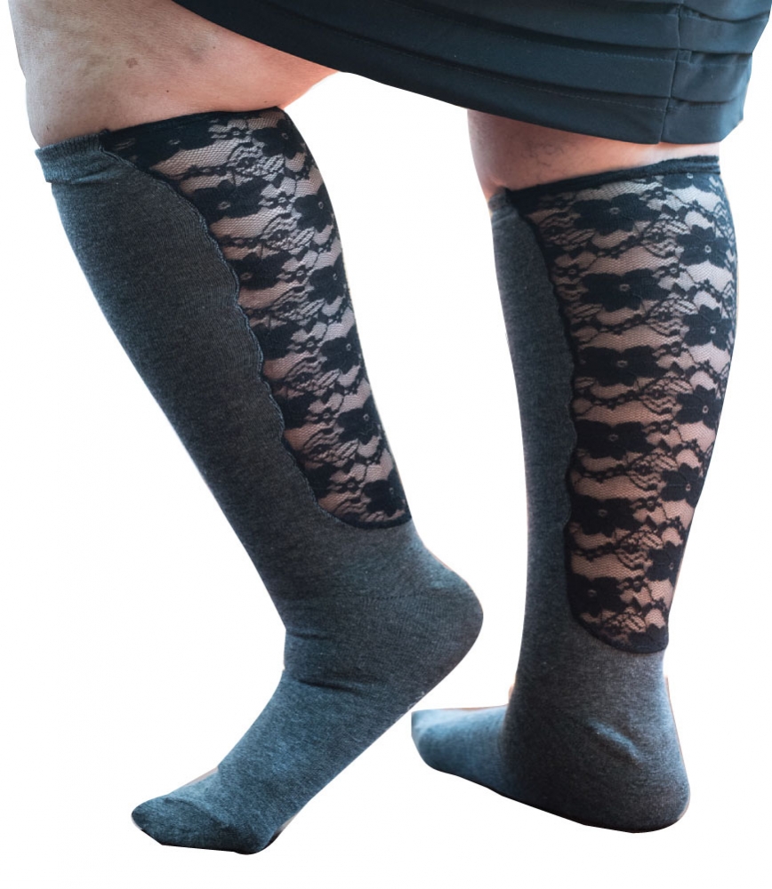 Xpandasox Effen met kanten panel (zwart) - donkergrijs 35 - 41